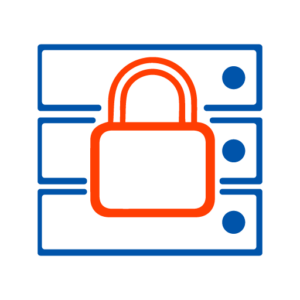 Icon das einen minimalistische Ansicht von einigen Serverplatten zeigt mit einem großen Schloss davor