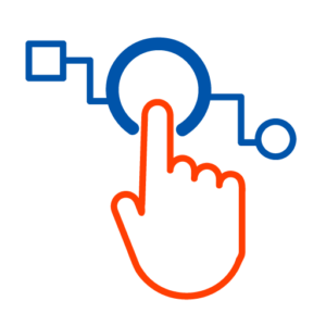 Icon was einen Finger zeigt der auf einen Knopf drückt von dem aus Linien ausgehen.