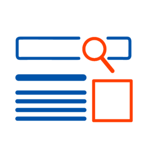 Icon was eine minimalistische Webseite zeigt mit einer Suchleiste über der eine Lupe liegt.