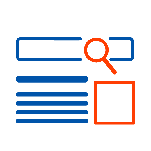 Icon was eine minimalistische Webseite zeigt mit einer Suchleiste über der eine Lupe liegt.